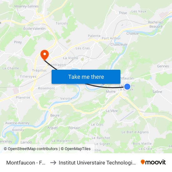 Montfaucon - Fours À Chaux to Institut Universtaire Technologique Besançcon-Vesoul map