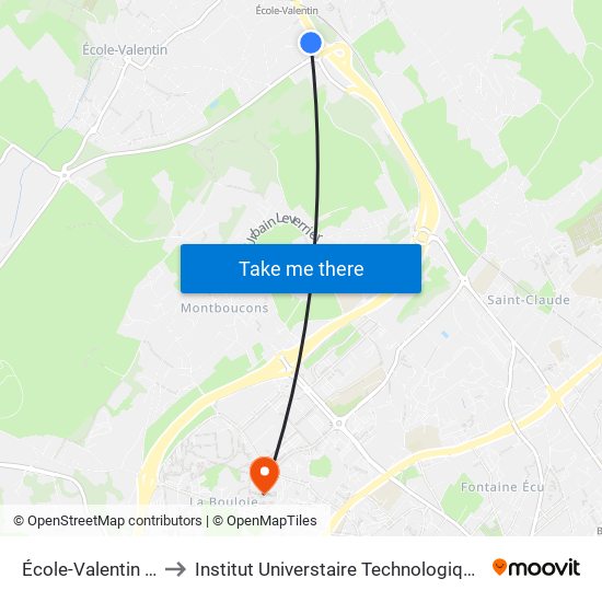 École-Valentin - Vert Bois to Institut Universtaire Technologique Besançcon-Vesoul map