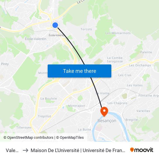 Valentin to Maison De L'Université | Université De Franche-Comté map