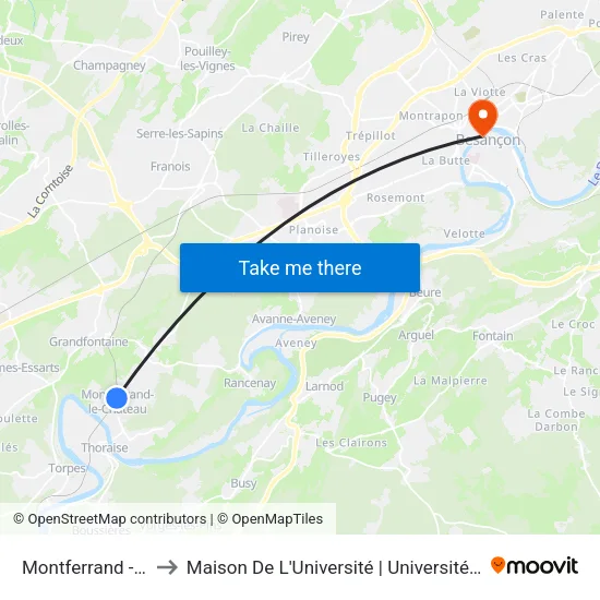 Montferrand - Thoraise to Maison De L'Université | Université De Franche-Comté map