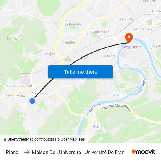 Planoise to Maison De L'Université | Université De Franche-Comté map