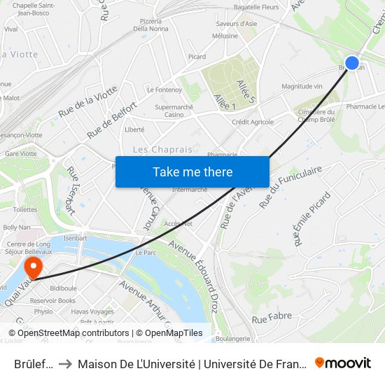 Brûlefoin to Maison De L'Université | Université De Franche-Comté map