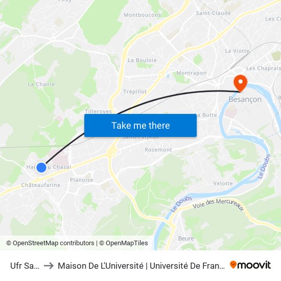 Ufr Santé to Maison De L'Université | Université De Franche-Comté map