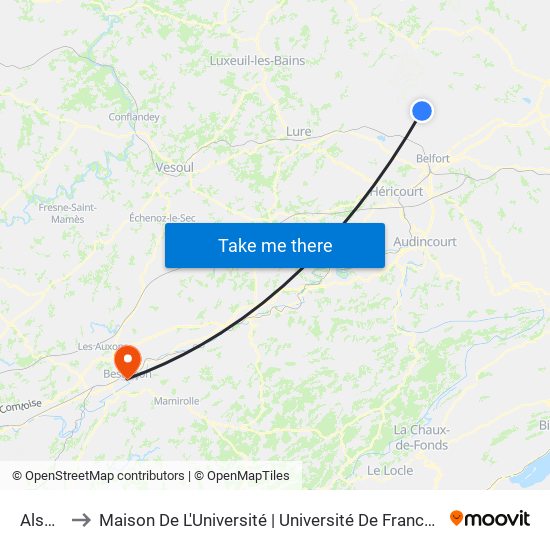 Alsace to Maison De L'Université | Université De Franche-Comté map