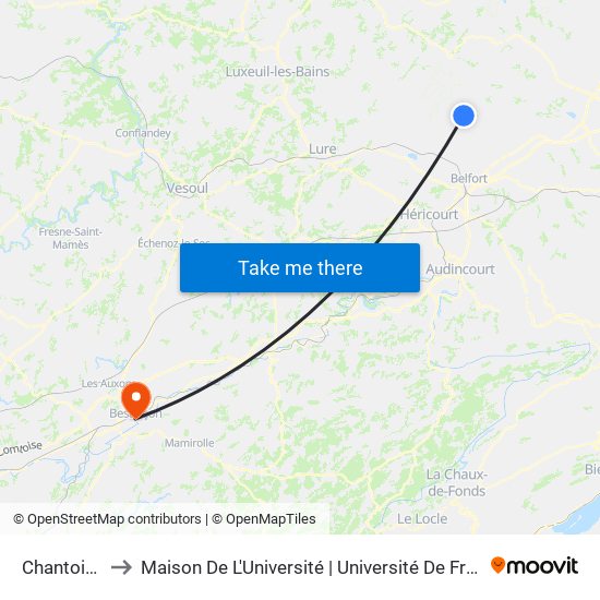 Chantoiseau to Maison De L'Université | Université De Franche-Comté map