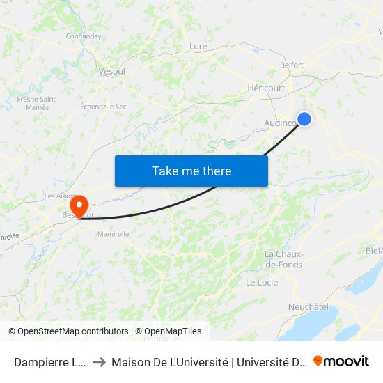 Dampierre Les Bois to Maison De L'Université | Université De Franche-Comté map