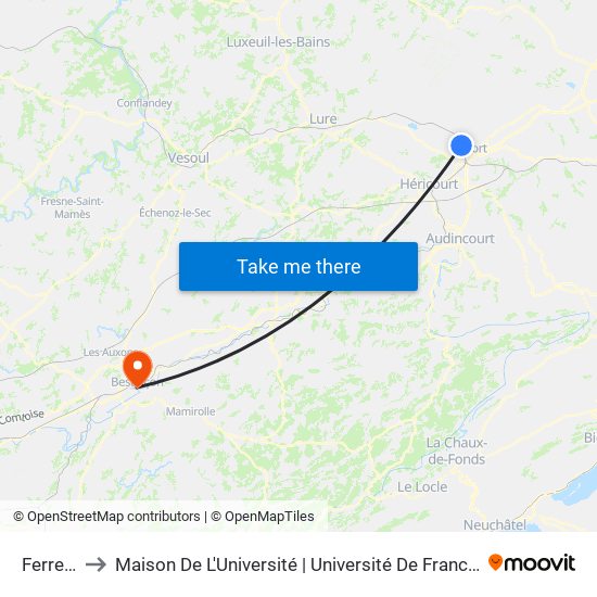 Ferrette to Maison De L'Université | Université De Franche-Comté map