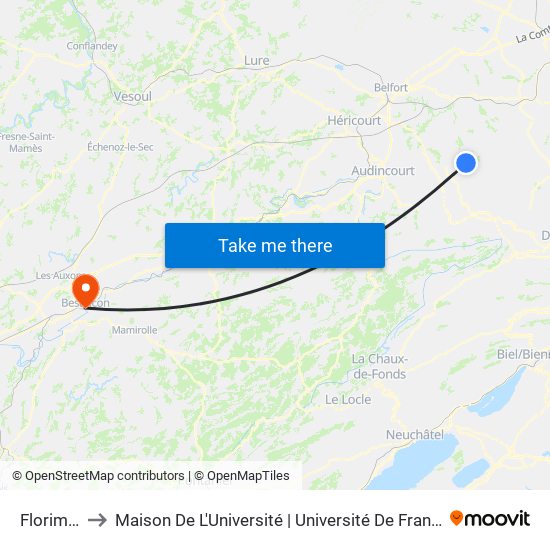 Florimont to Maison De L'Université | Université De Franche-Comté map