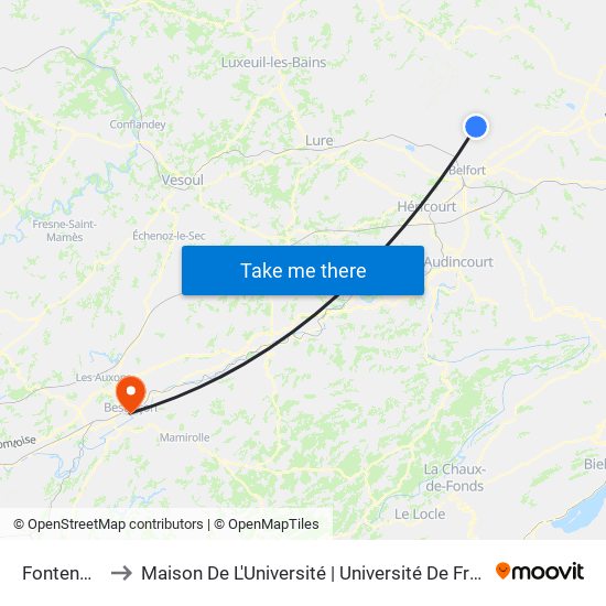 Fontenottes to Maison De L'Université | Université De Franche-Comté map