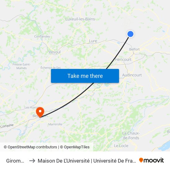 Giromagny to Maison De L'Université | Université De Franche-Comté map