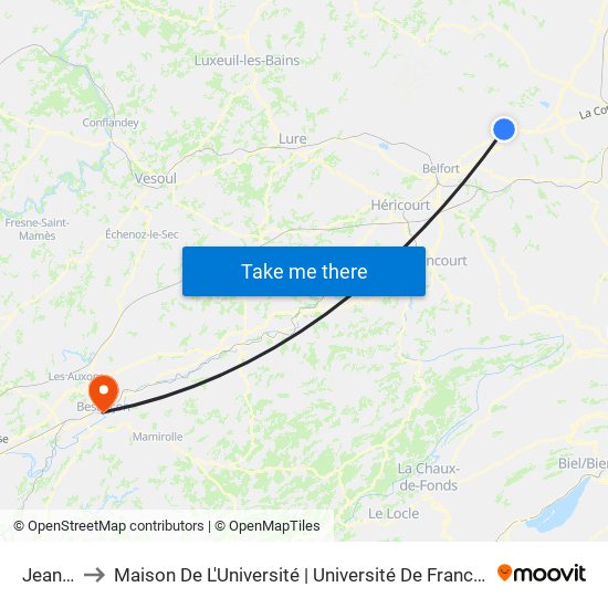 Jeantet to Maison De L'Université | Université De Franche-Comté map