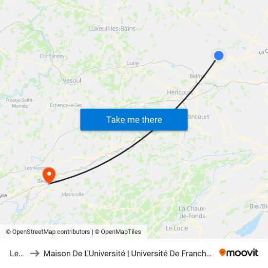 Leval to Maison De L'Université | Université De Franche-Comté map