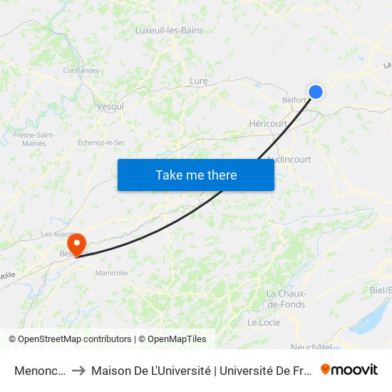 Menoncourt to Maison De L'Université | Université De Franche-Comté map