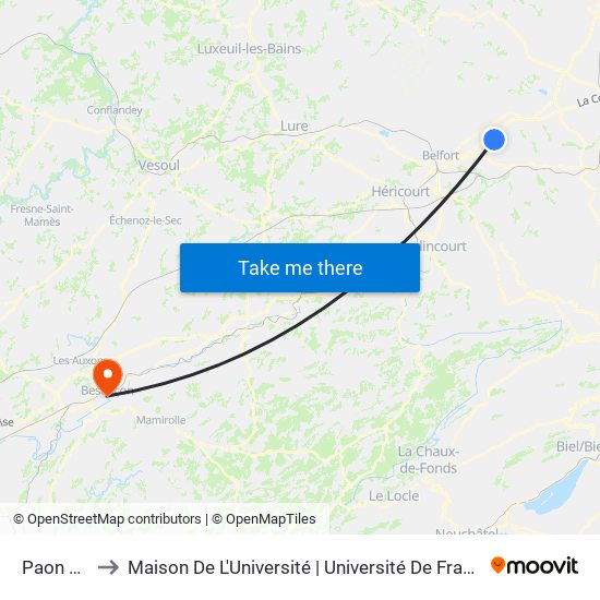 Paon Bleu to Maison De L'Université | Université De Franche-Comté map