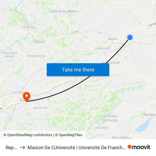Reppe to Maison De L'Université | Université De Franche-Comté map