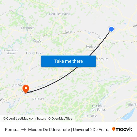 Romagny to Maison De L'Université | Université De Franche-Comté map