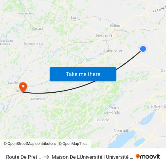 Route De Pfetterhouse to Maison De L'Université | Université De Franche-Comté map