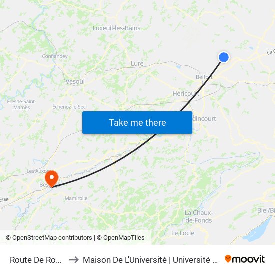 Route De Rougemont to Maison De L'Université | Université De Franche-Comté map