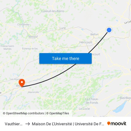 Vauthiermont to Maison De L'Université | Université De Franche-Comté map