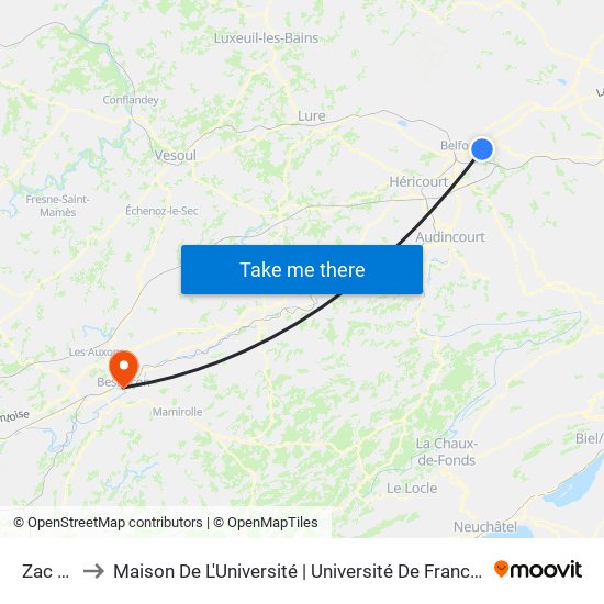 Zac Est to Maison De L'Université | Université De Franche-Comté map