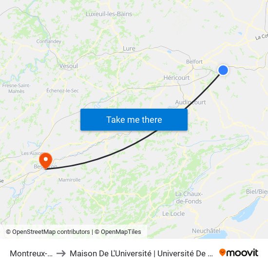 Montreux-Vieux to Maison De L'Université | Université De Franche-Comté map
