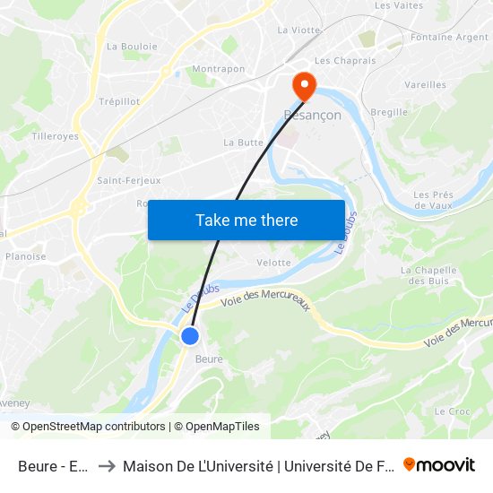 Beure - Escale to Maison De L'Université | Université De Franche-Comté map