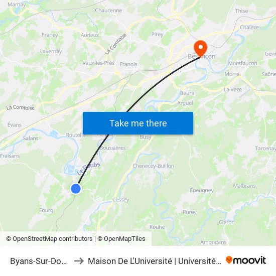 Byans-Sur-Doubs - Gare to Maison De L'Université | Université De Franche-Comté map