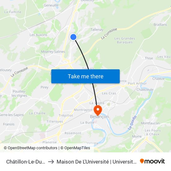 Châtillon-Le-Duc - Genêtre to Maison De L'Université | Université De Franche-Comté map