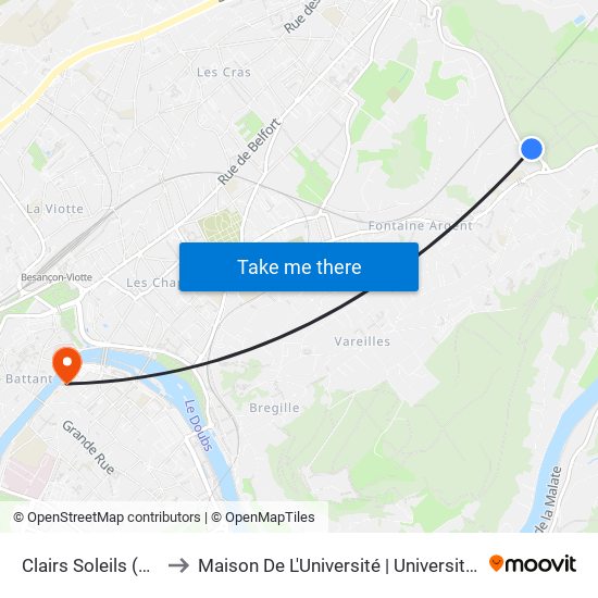 Clairs Soleils (Collège Pu) to Maison De L'Université | Université De Franche-Comté map