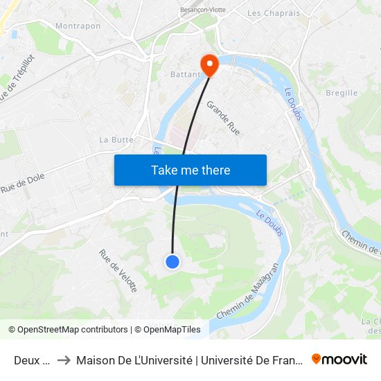 Deux Lys to Maison De L'Université | Université De Franche-Comté map