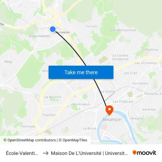 École-Valentin - Lirenne to Maison De L'Université | Université De Franche-Comté map