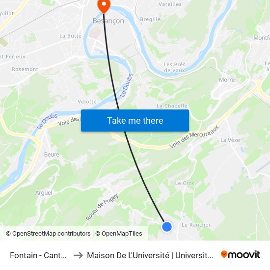 Fontain - Canton Viennet to Maison De L'Université | Université De Franche-Comté map