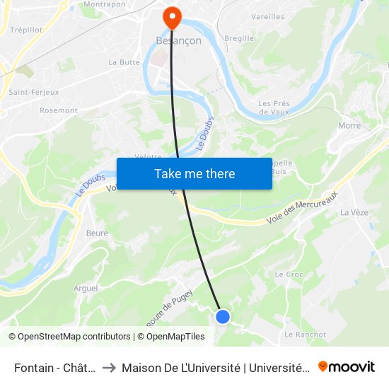 Fontain - Château Rose to Maison De L'Université | Université De Franche-Comté map