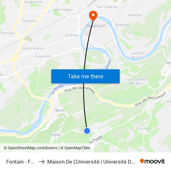 Fontain - Fontaine to Maison De L'Université | Université De Franche-Comté map