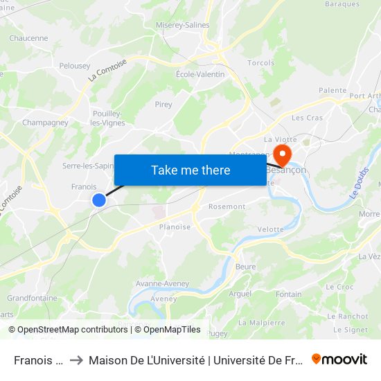 Franois - Z.I. to Maison De L'Université | Université De Franche-Comté map