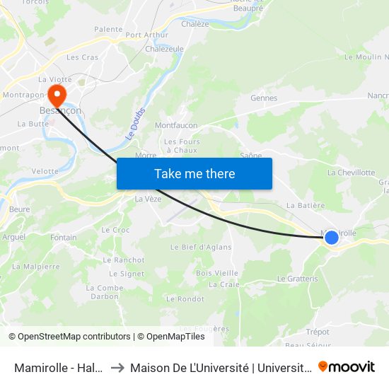 Mamirolle - Halte-Garderie to Maison De L'Université | Université De Franche-Comté map