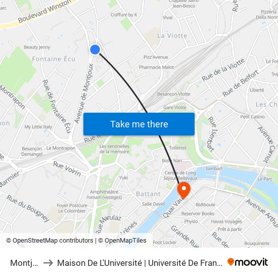 Montjoux to Maison De L'Université | Université De Franche-Comté map