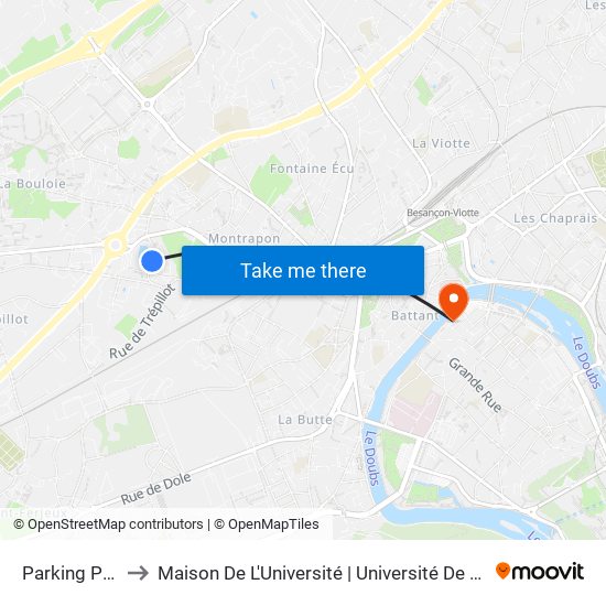 Parking Piscine to Maison De L'Université | Université De Franche-Comté map