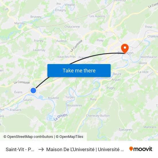 Saint-Vit - Poudrière to Maison De L'Université | Université De Franche-Comté map