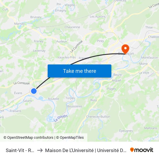 Saint-Vit - Roussey to Maison De L'Université | Université De Franche-Comté map