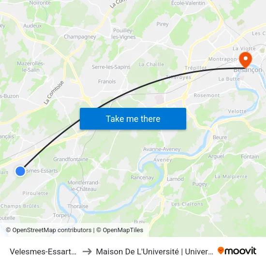 Velesmes-Essarts - Les Essarts to Maison De L'Université | Université De Franche-Comté map