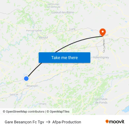 Gare Besançon Fc Tgv to Afpa-Production map