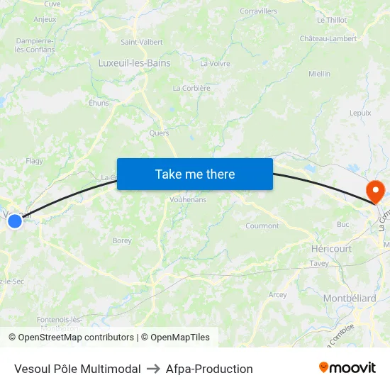 Vesoul Pôle Multimodal to Afpa-Production map