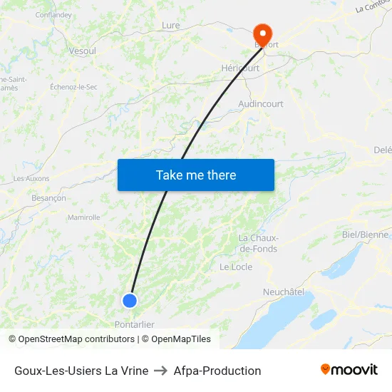 Goux-Les-Usiers La Vrine to Afpa-Production map