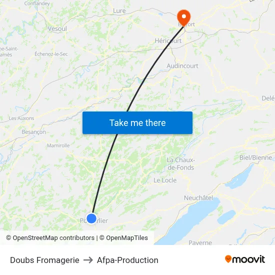 Doubs Fromagerie to Afpa-Production map