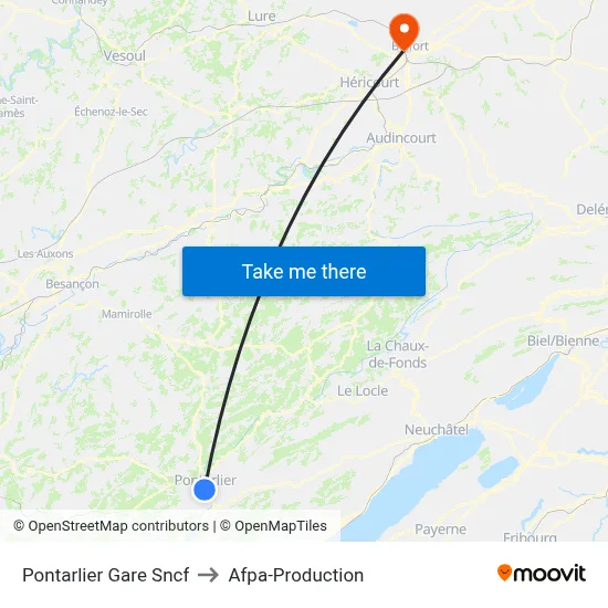 Pontarlier Gare Sncf to Afpa-Production map