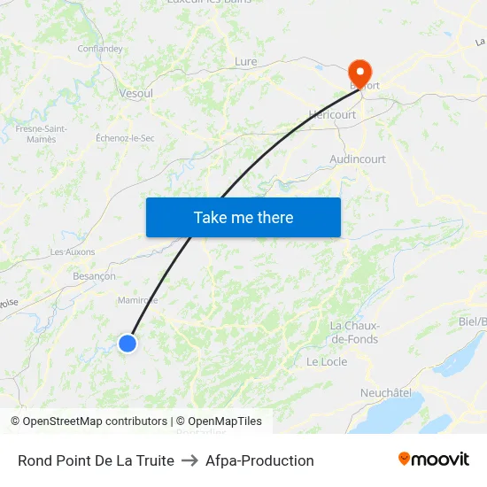 Rond Point De La Truite to Afpa-Production map