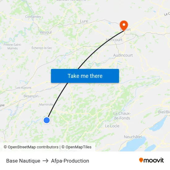 Base Nautique to Afpa-Production map