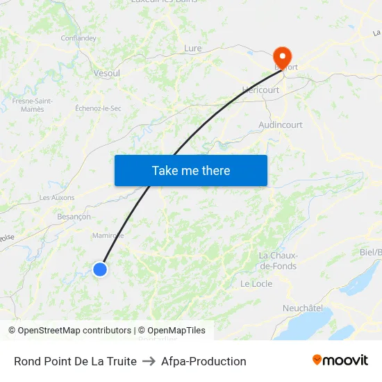 Rond Point De La Truite to Afpa-Production map