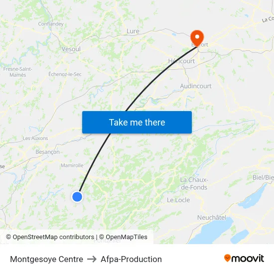 Montgesoye Centre to Afpa-Production map